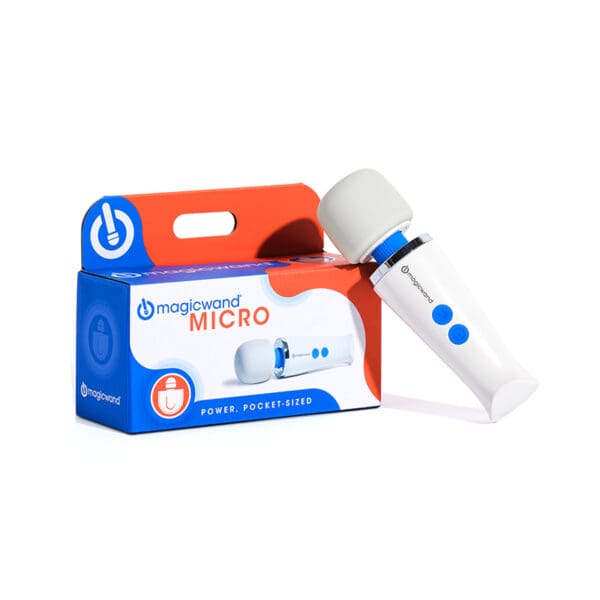 White and blue Magic Wand Micro vibrator.