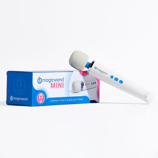 Magic Wand Mini, white and blue, on a box.