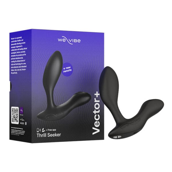 Black We-Vibe Vector+ sex toy with remote.