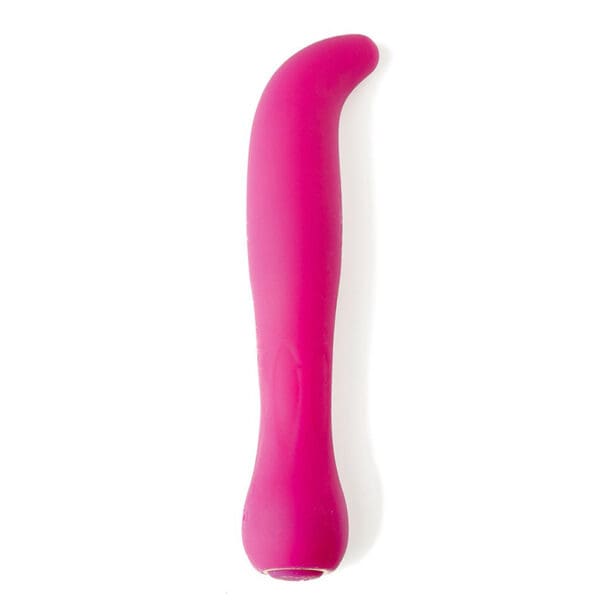 Pink curved silicone adult toy.