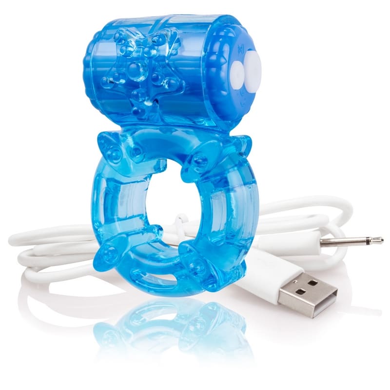 Blue rechargeable vibrating ring with cord.