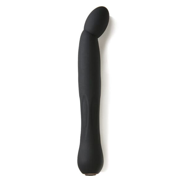 Black curved silicone sex toy.