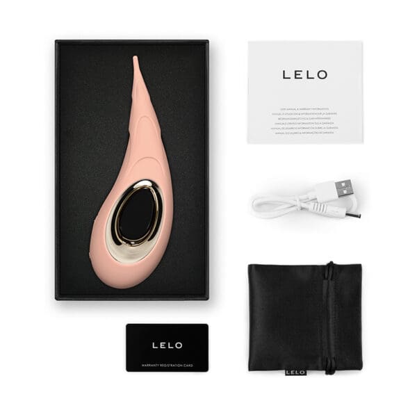 Pink Lelo Sona sex toy in box with accessories.