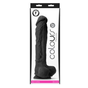 Black silicone adult toy in packaging.