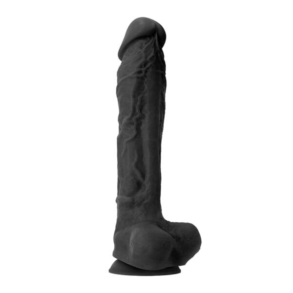 Black rubber sex toy with veins.