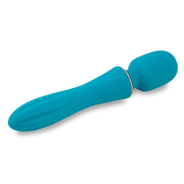 Blue and white silicone pleasure wand.