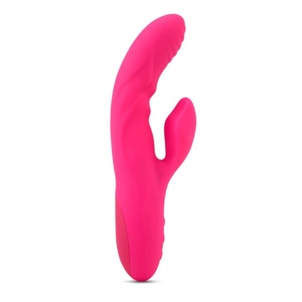 Pink silicone pleasure toy with textured surface.