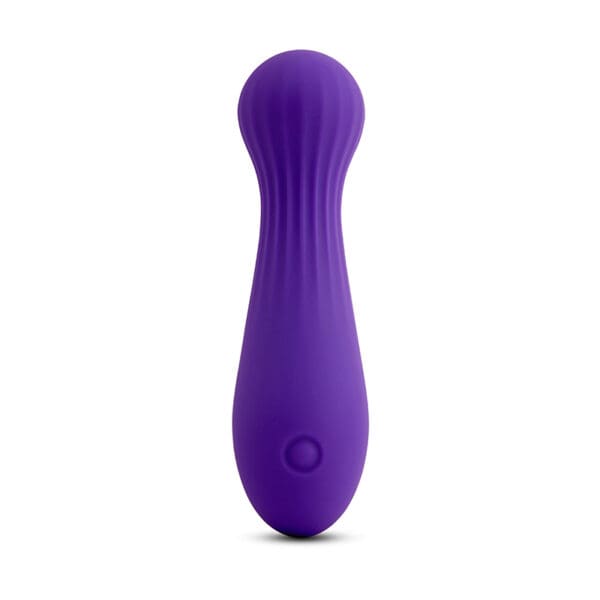 Purple silicone toy with ribbed texture.