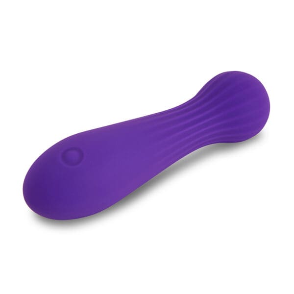 Purple ribbed silicone sex toy.