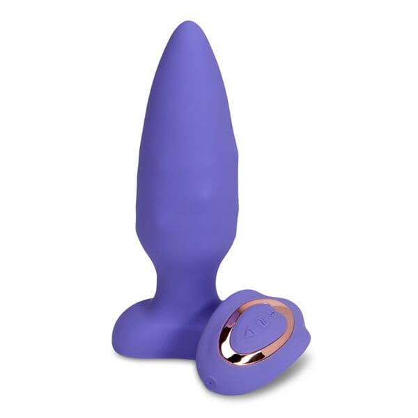 Purple silicone butt plug with remote.