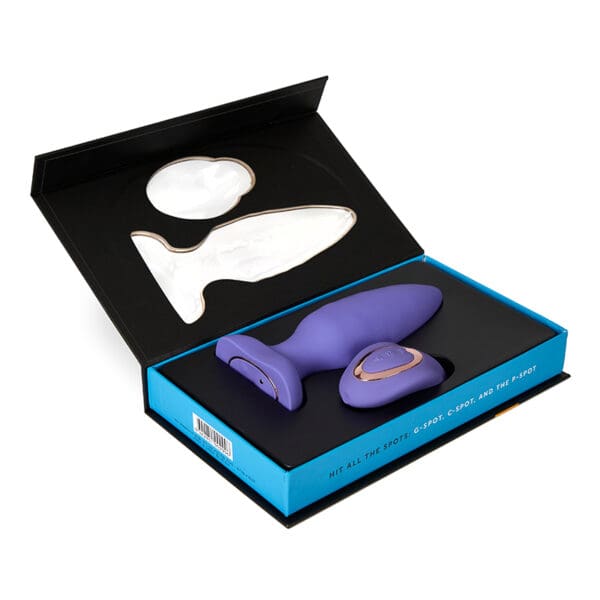 Purple and gold sex toy in box.