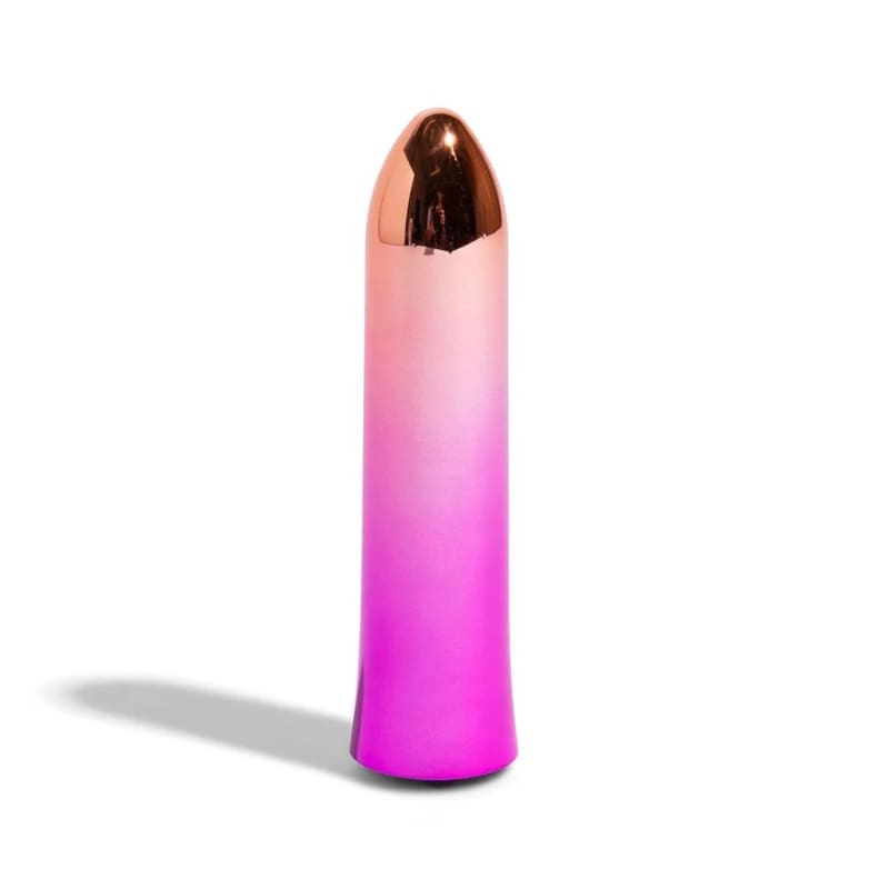 A pink and purple condom with the top of it.