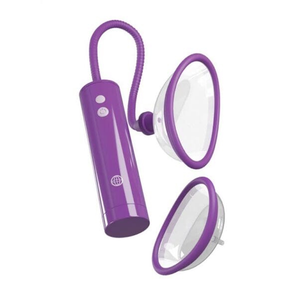 A purple tube with two small mirrors and one large mirror.