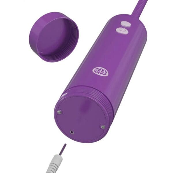 A purple electric toothbrush with its lid open.