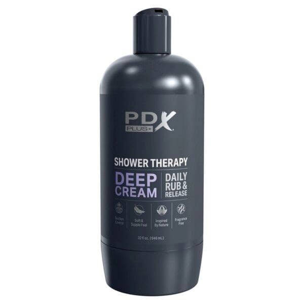 A bottle of pdx shower therapy deep cream