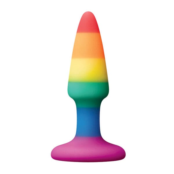 Rainbow silicone butt plug toy.