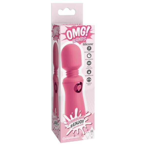 Pink rechargeable silicone vibrating wand.