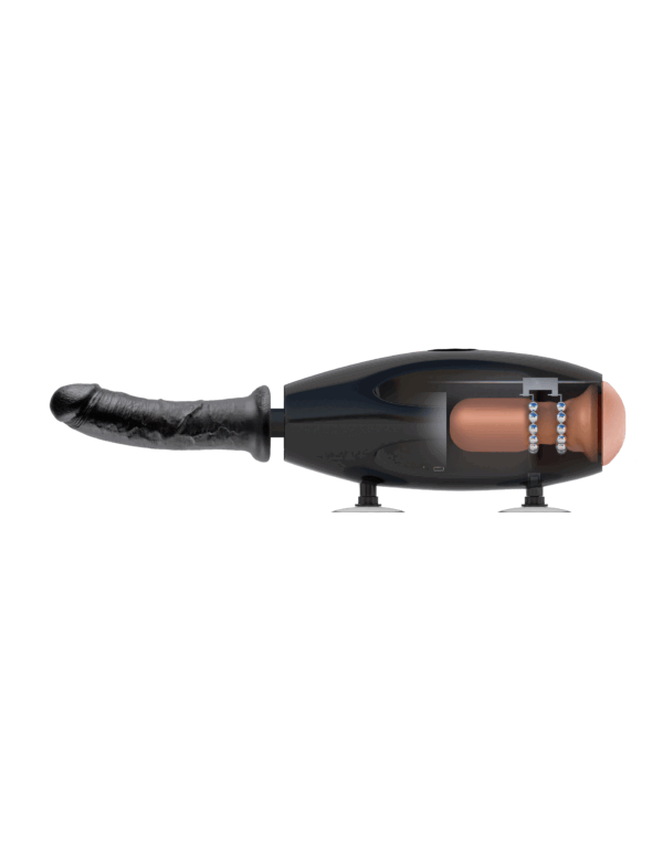 A black and brown hair dryer on top of white background.