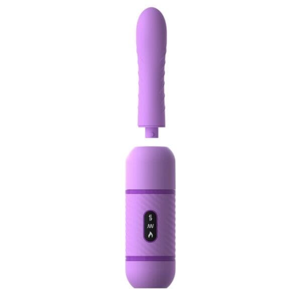 A purple vibrator is shown with its attachment.