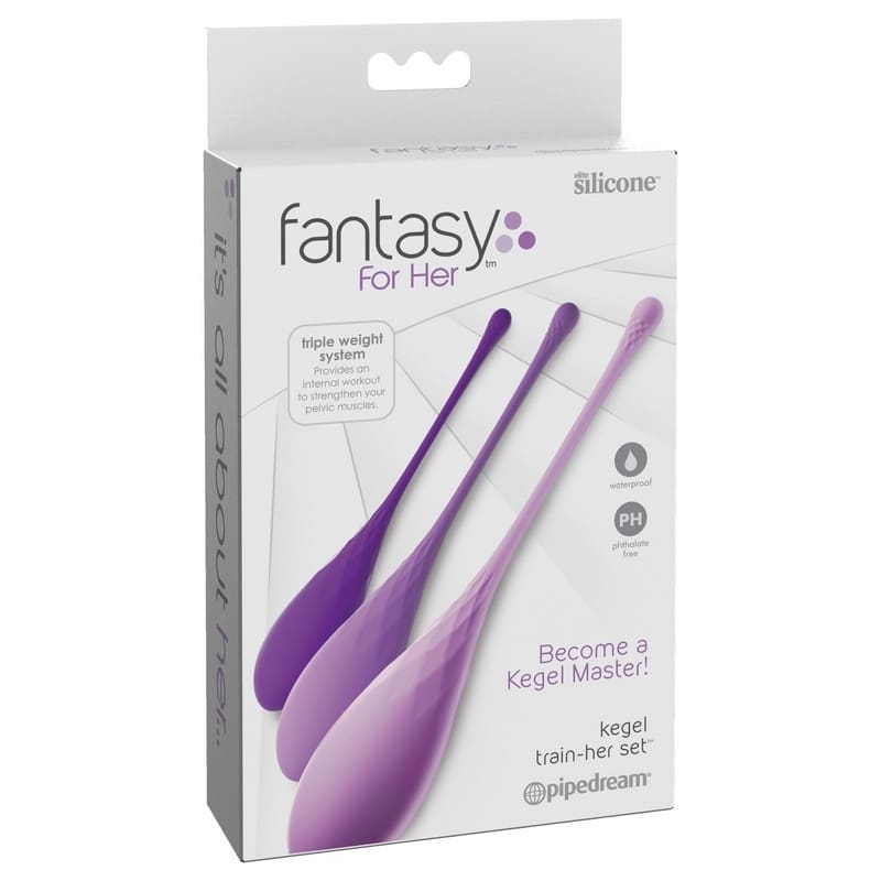 A package of purple plastic spoons with the words " fantasy for her ".