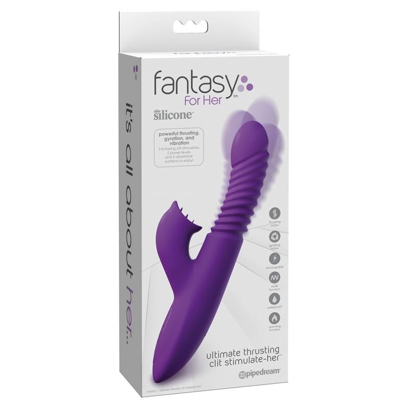 A purple fantasy g-spot vibrator in the package.