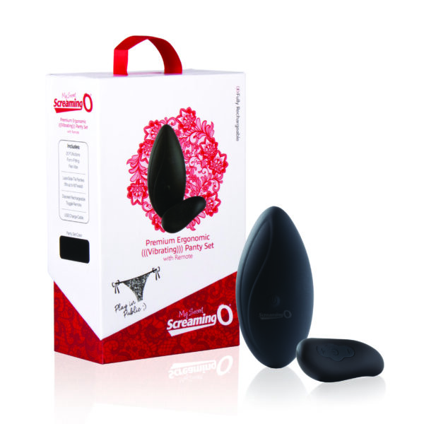 Black vibrating panty set with remote.