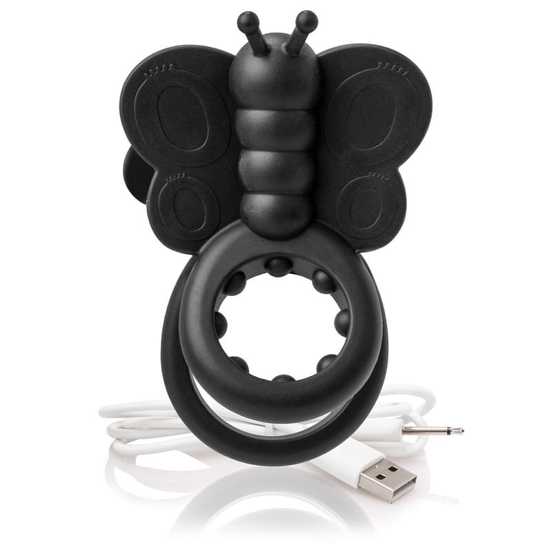 Black butterfly-shaped silicone cock ring.