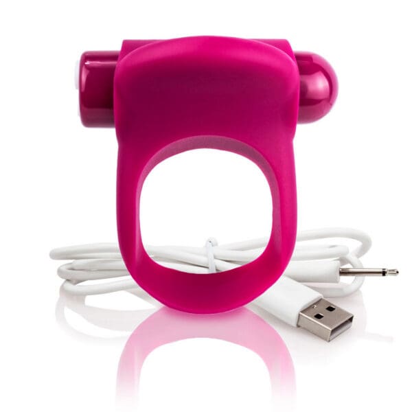 Pink rechargeable vibrating ring toy.