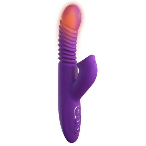 A purple toy with an orange light on it.