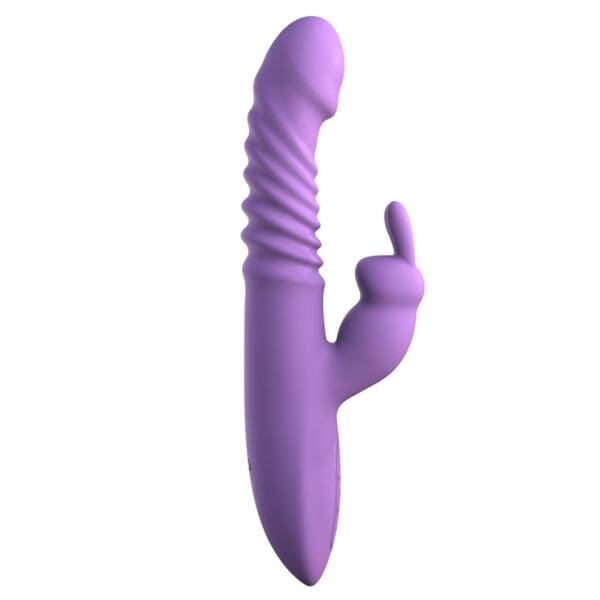 A purple dildo with the middle finger up.