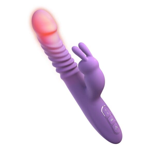 A purple toy with a red light on it.
