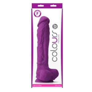 A purple dildo is in the package.