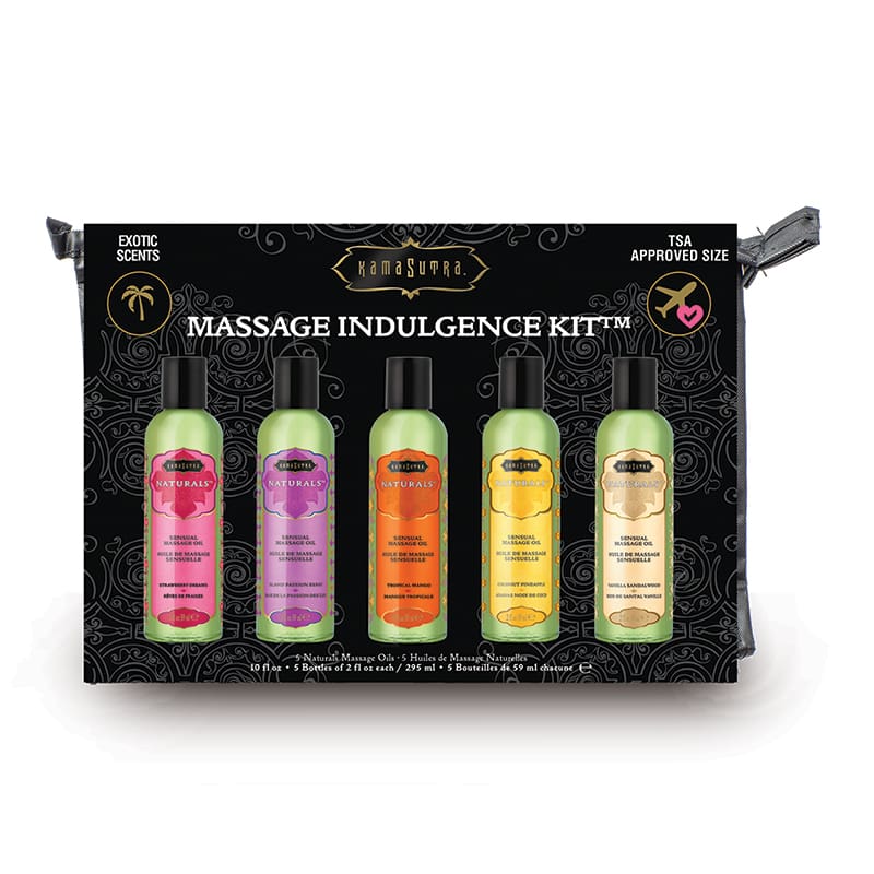 A package of massage indulgence set with five different oils.