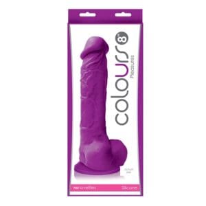 A purple dildo is in the package.