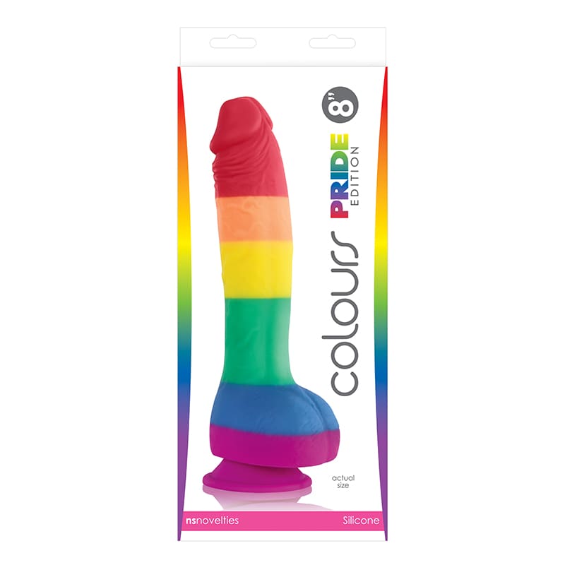 A package of the pride colours dildo.