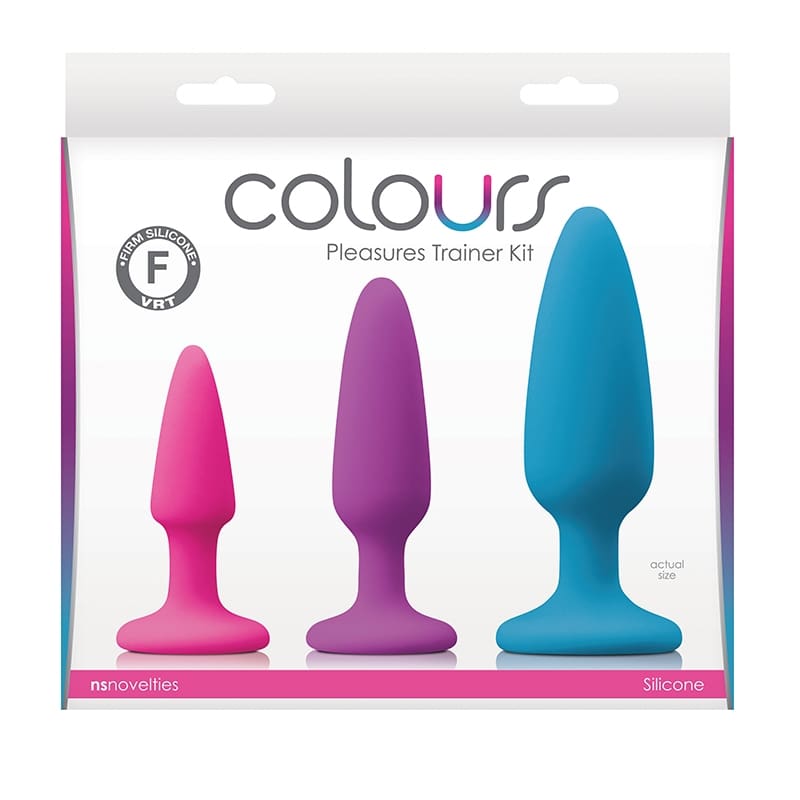 A package of three different colored dildos.