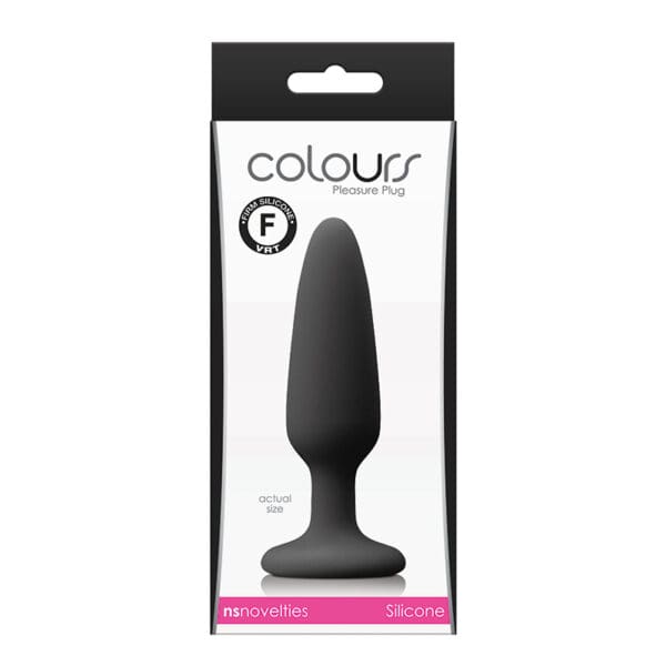 A black dildo in packaging with the word " colours " on it.