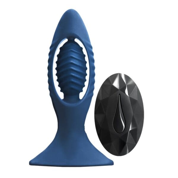 A blue toy and its black plastic parts