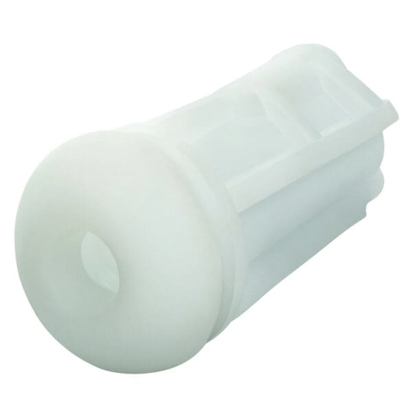 A white plastic tube with a hole in it.