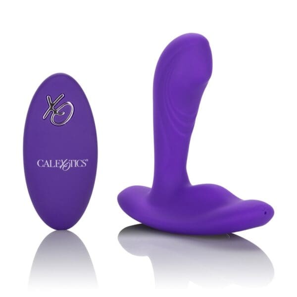 A purple sex toy is next to the caliente logo.