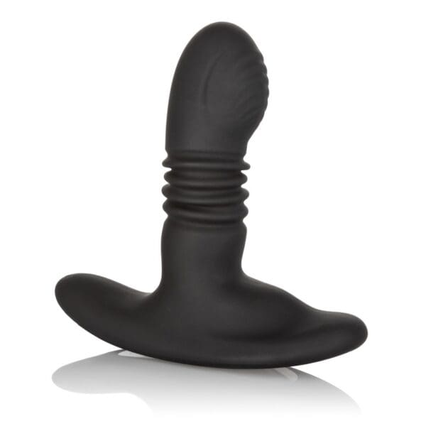 A black dildo is sitting on the ground