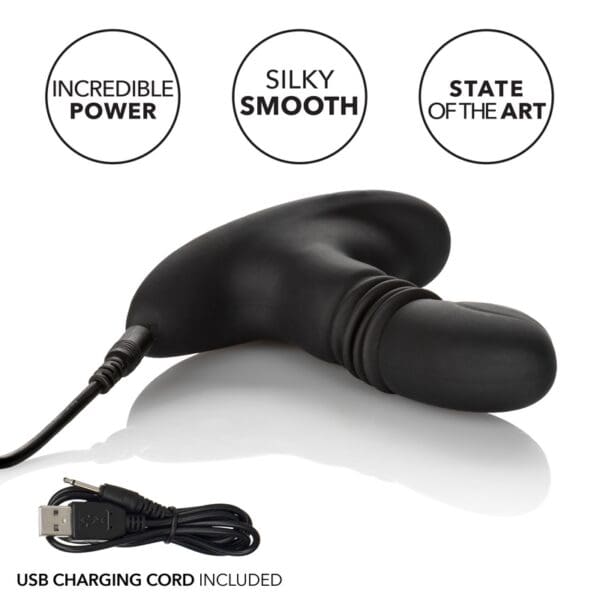 A black electric sex toy with three different types of features.