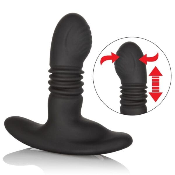 A black dildo is shown with an arrow pointing to it.