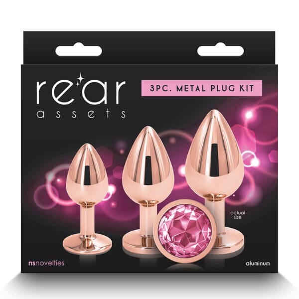 Rose gold metal butt plugs with rhinestones.