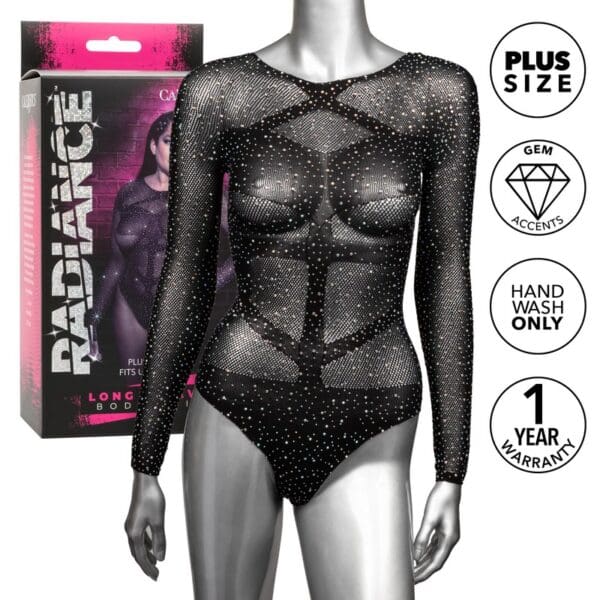 A package of lingerie with a black body suit