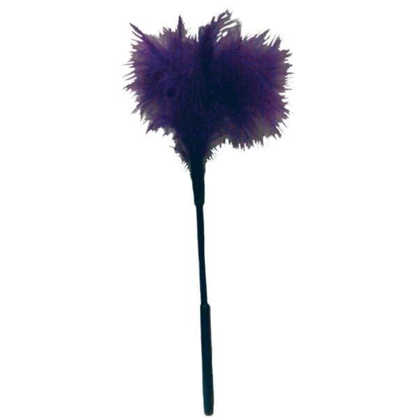 Purple feather duster with black handle.