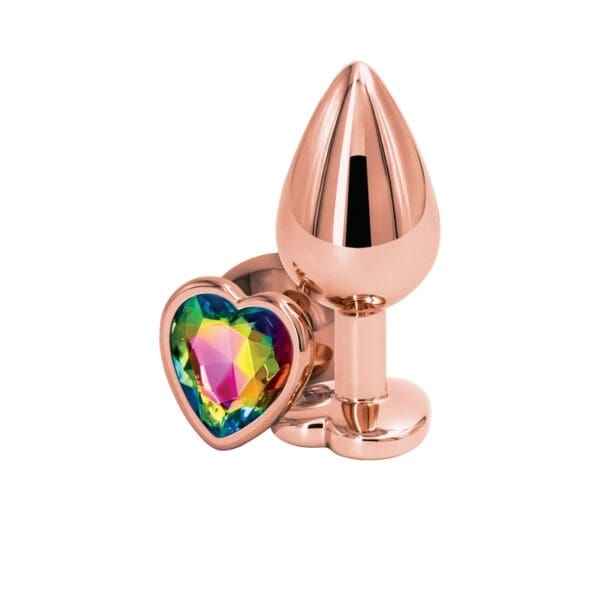 Rose gold heart-shaped jewel plug.